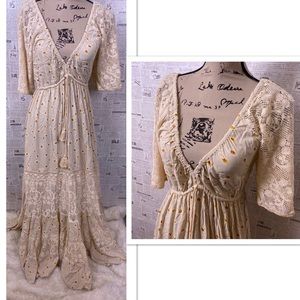 Tree of Life floral lace maxi boho dress NWT med